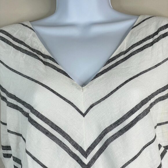 DKNY Women Beachy Linen Blend Midi Dress 14 White Black Stripe Belted Sleeveless - Picture 3 of 9